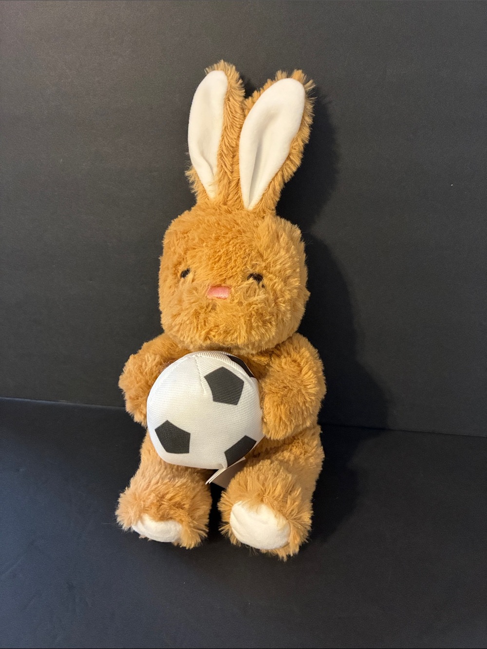 Brown Plush Bunny Holding Soccer Ball - Soft Kids Stuffed Animal Hug Fun
